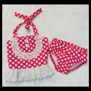 Girls 18 Month Hot pink polka dot Eleanor Rose two piece Swim Suit w/lace detail